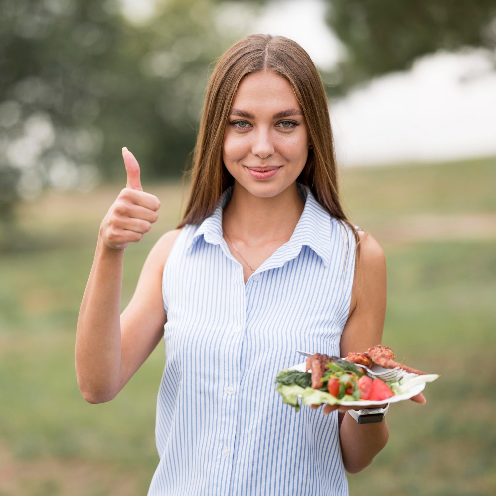 woman eating happy